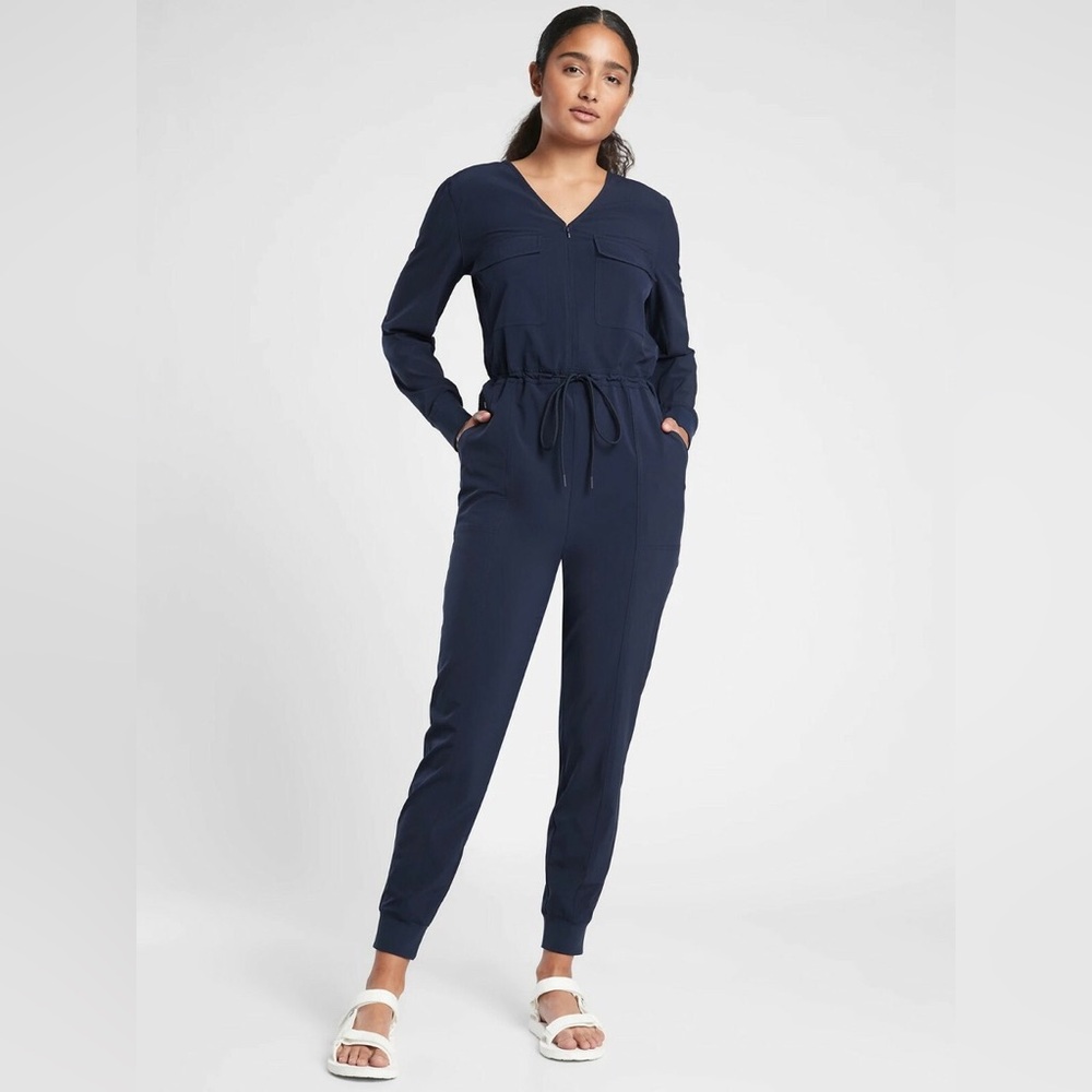 Athleta NWT Zuma Jumpsuit One Piece Outfit Navy Active Travel Work Women Medium